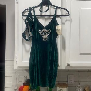 Handmade velvet dress with garter and thong S